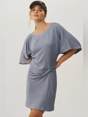 Anthro Daily Practice Blue Side Twist T-Shirt Dress Small Casual Mini